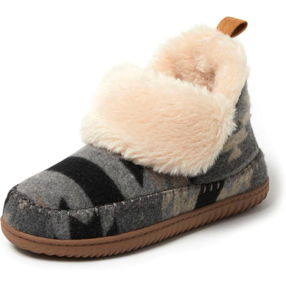 imageDearfoams Womens Moritz IndoorOutdoor Cozy Bootie Camping Furry Slipper House ShoeGrey Combo