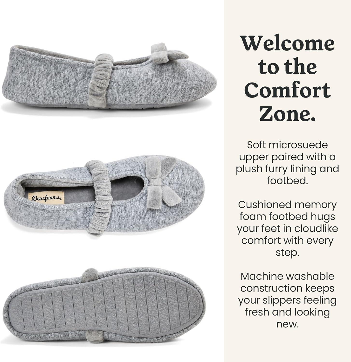 imageDearfoams Womens Memory Foam Harmony Knit Maryjane House Shoe SlipperLight Heather Grey