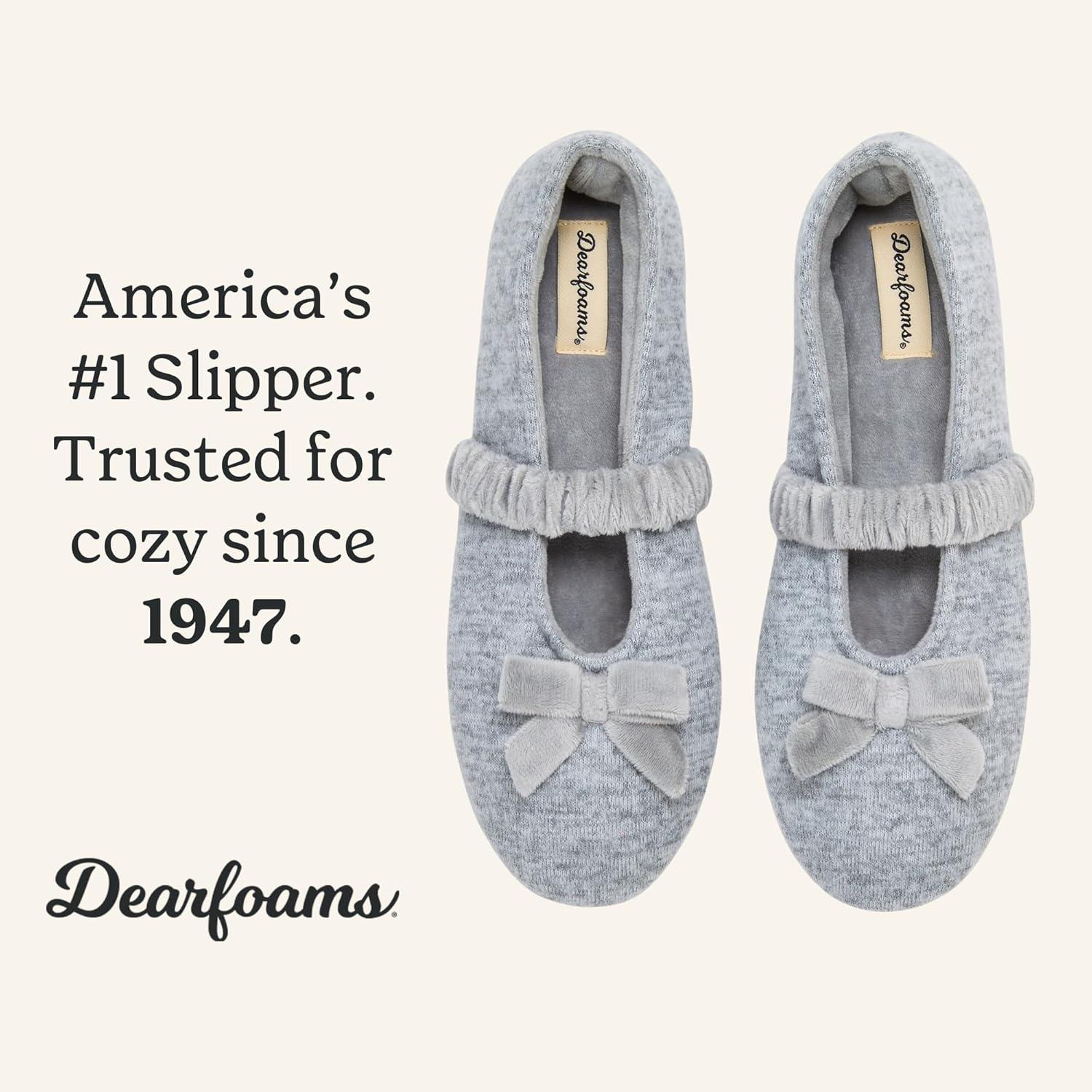 imageDearfoams Womens Memory Foam Harmony Knit Maryjane House Shoe SlipperLight Heather Grey