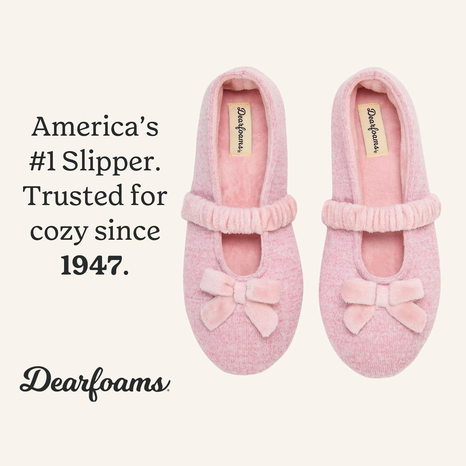 imageDearfoams Womens Memory Foam Harmony Knit Maryjane House Shoe SlipperPink Heather