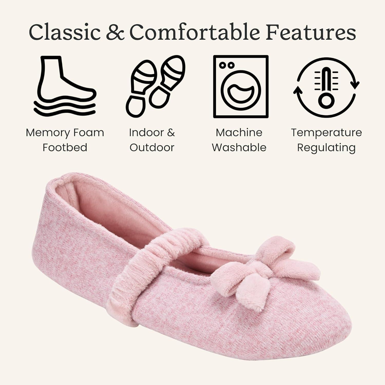 imageDearfoams Womens Memory Foam Harmony Knit Maryjane House Shoe SlipperPink Heather
