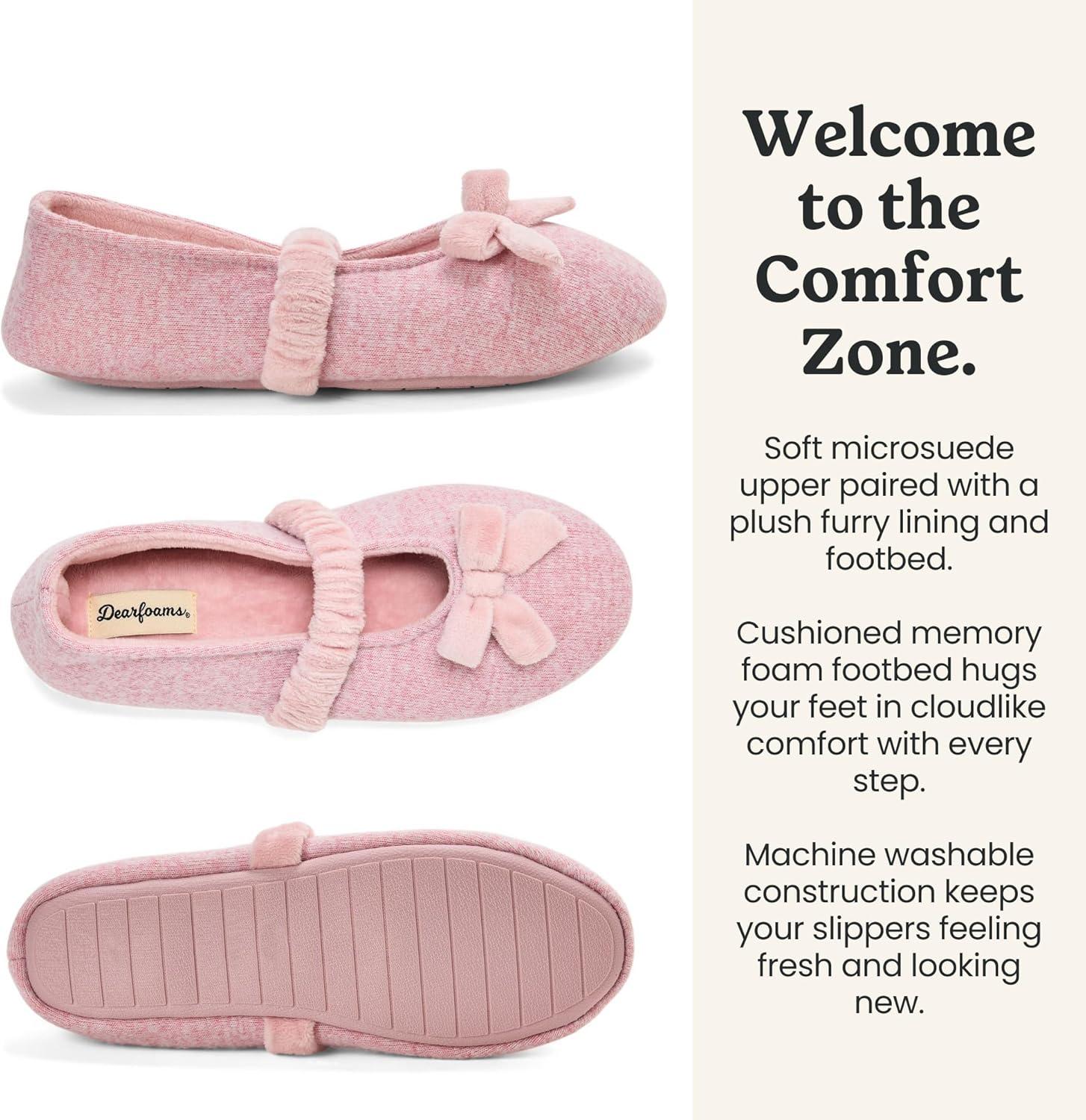 imageDearfoams Womens Memory Foam Harmony Knit Maryjane House Shoe SlipperPink Heather