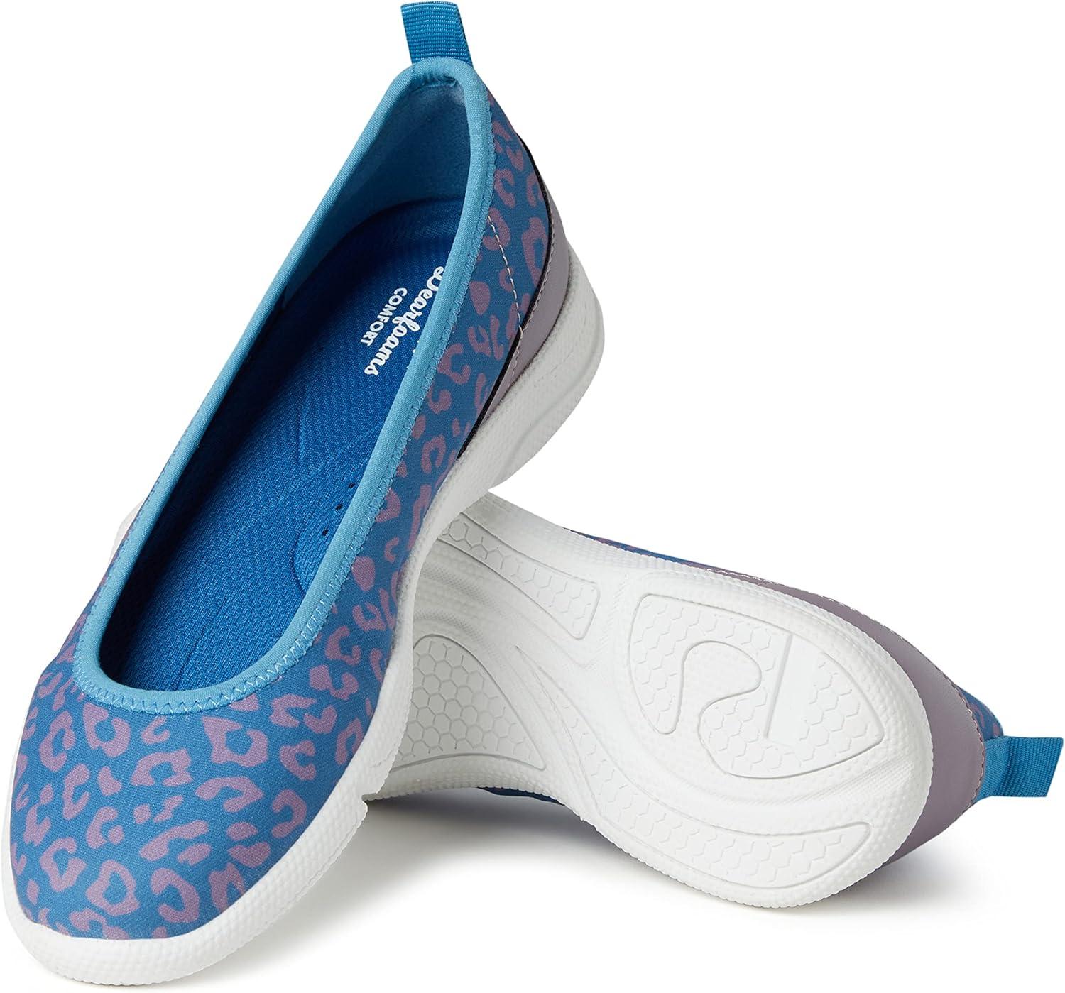 imageDearfoams Womens Original Comfort Lightweight Slipon Mia Ballet FlatBlue Leopard