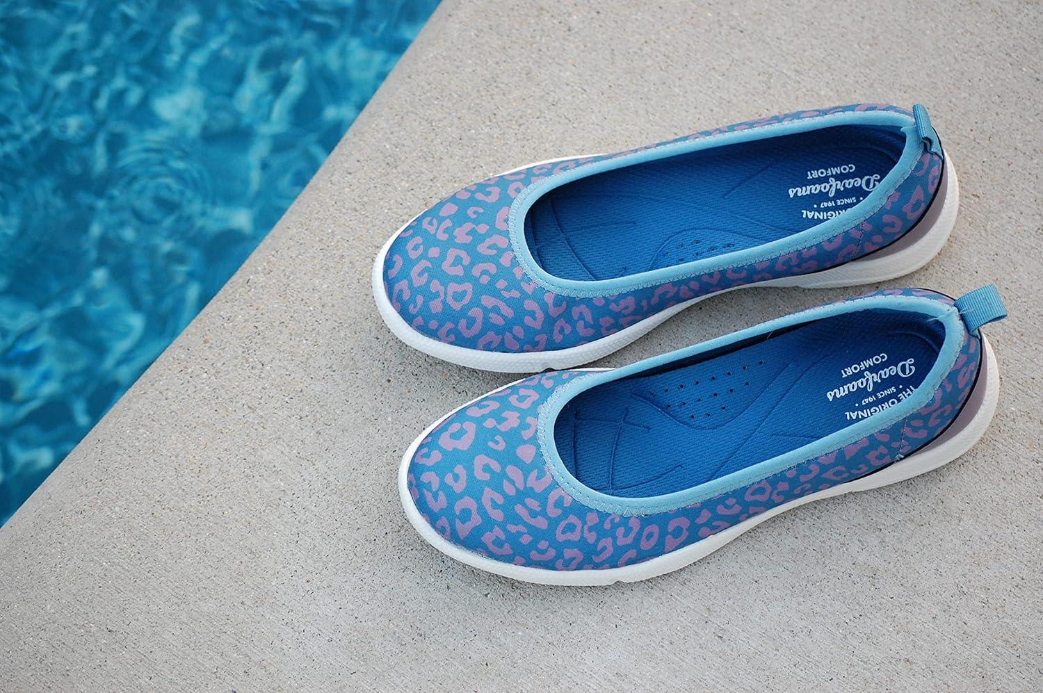 imageDearfoams Womens Original Comfort Lightweight Slipon Mia Ballet FlatBlue Leopard