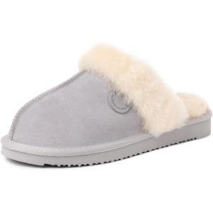 Dearfoams Women’s Sydney – Fireside Slippers Shearling Memory Foam Indoor/Outdoor Slipper with Platforms and Wide Widths(Sleet)