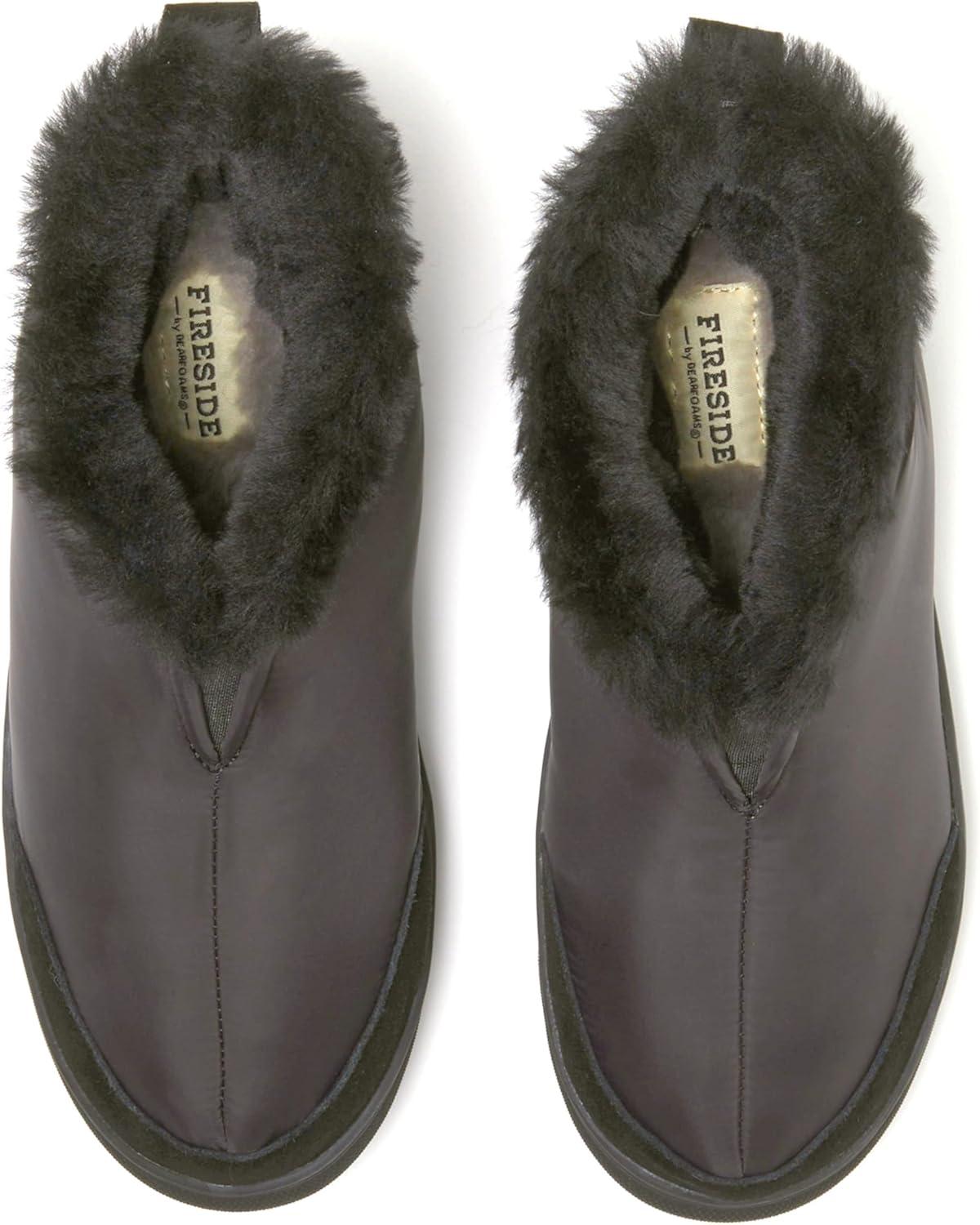 imageDearfoams Womens Fireside Nylon Australian Shearling Water Resistant Aprs Winter Warm Up BootieGrey Pavement