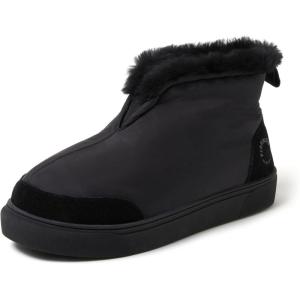 Dearfoams Women’s Fireside Nylon Australian Shearling Water Resistant Après Winter Warm Up Bootie(Black)
