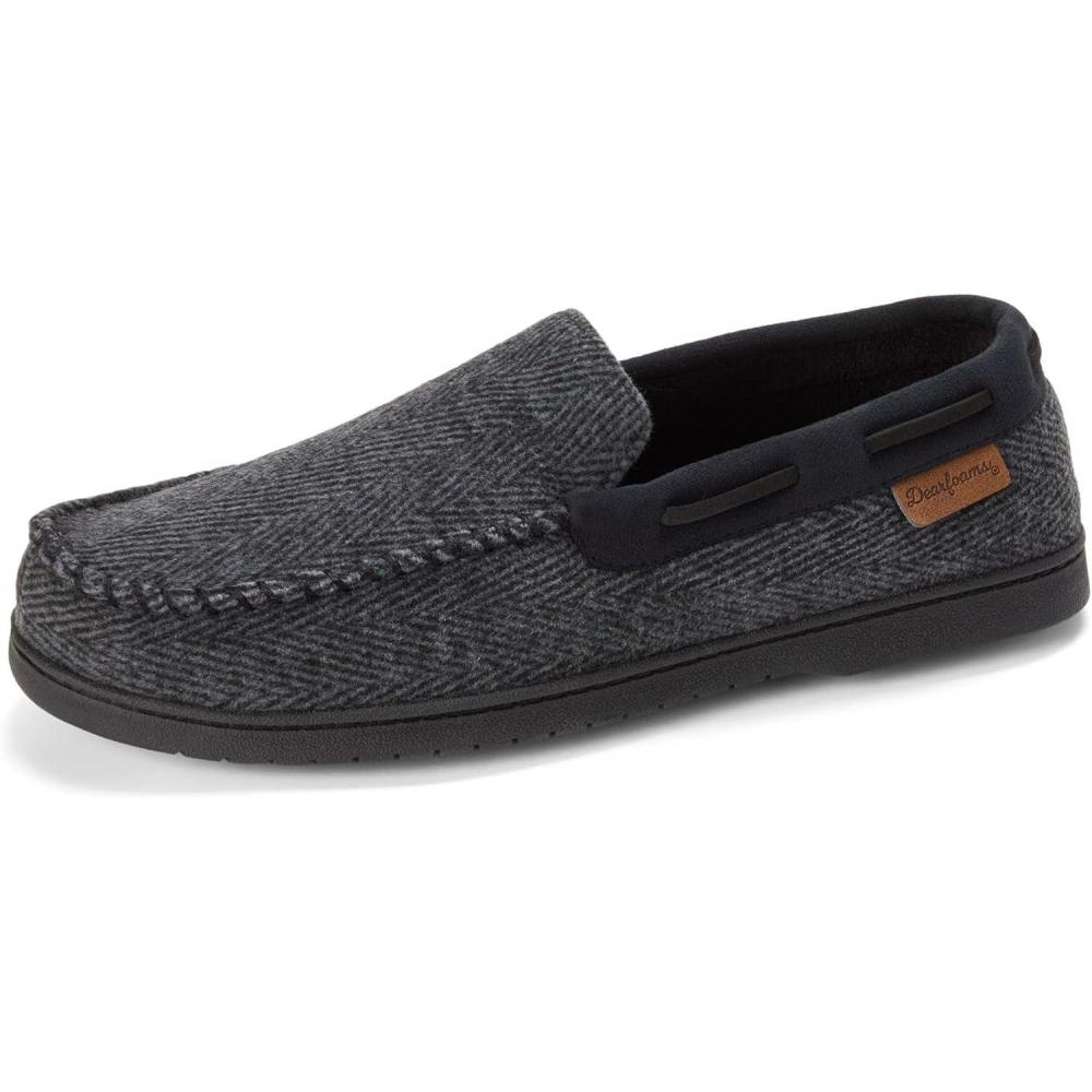 imageDearfoams Mens Keaton Memory Foam Indoor Outdoor Moccasin With Wide Widths SlipperBlack Heather