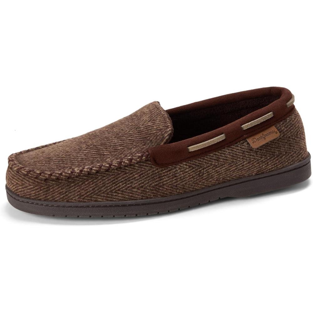imageDearfoams Mens Keaton Memory Foam Indoor Outdoor Moccasin With Wide Widths SlipperBrown Heather