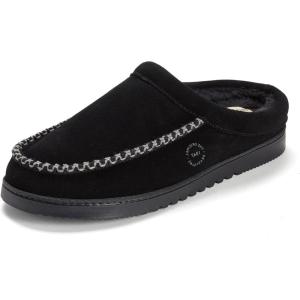 Dearfoams Men’s House Slipper Memory Foam Suede Clog – Beckett Breathable Indoor Shoes(Black)