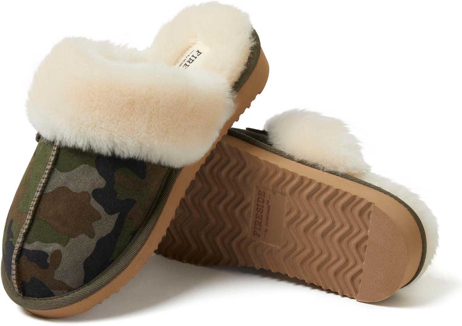 imageDearfoams Womens Fireside Sydney Shearling Fur IndoorOutdoor Scuff SlipperCamo