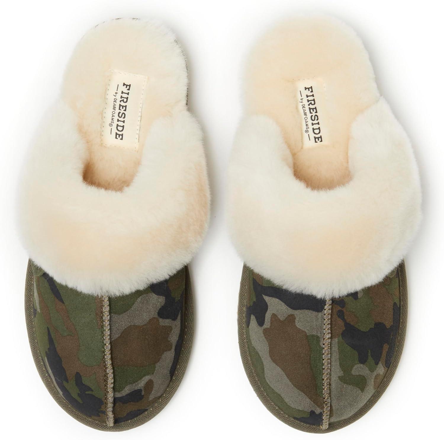 imageDearfoams Womens Fireside Sydney Shearling Fur IndoorOutdoor Scuff SlipperCamo