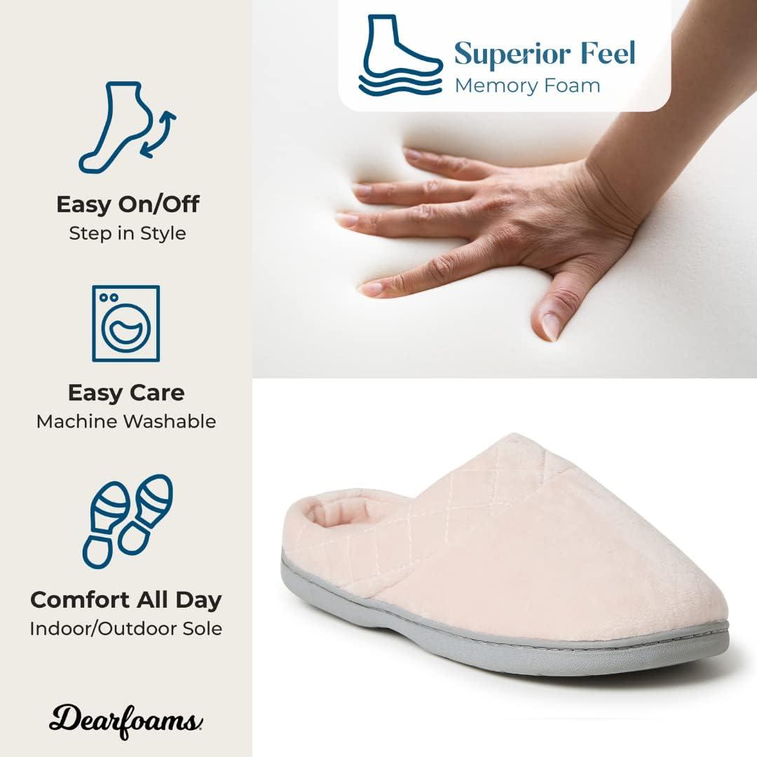 imageDearfoams Womens Lightweight Memory Foam Indoor House Slipper Darcy Velour Clog with Wide WidthsDusty Pink