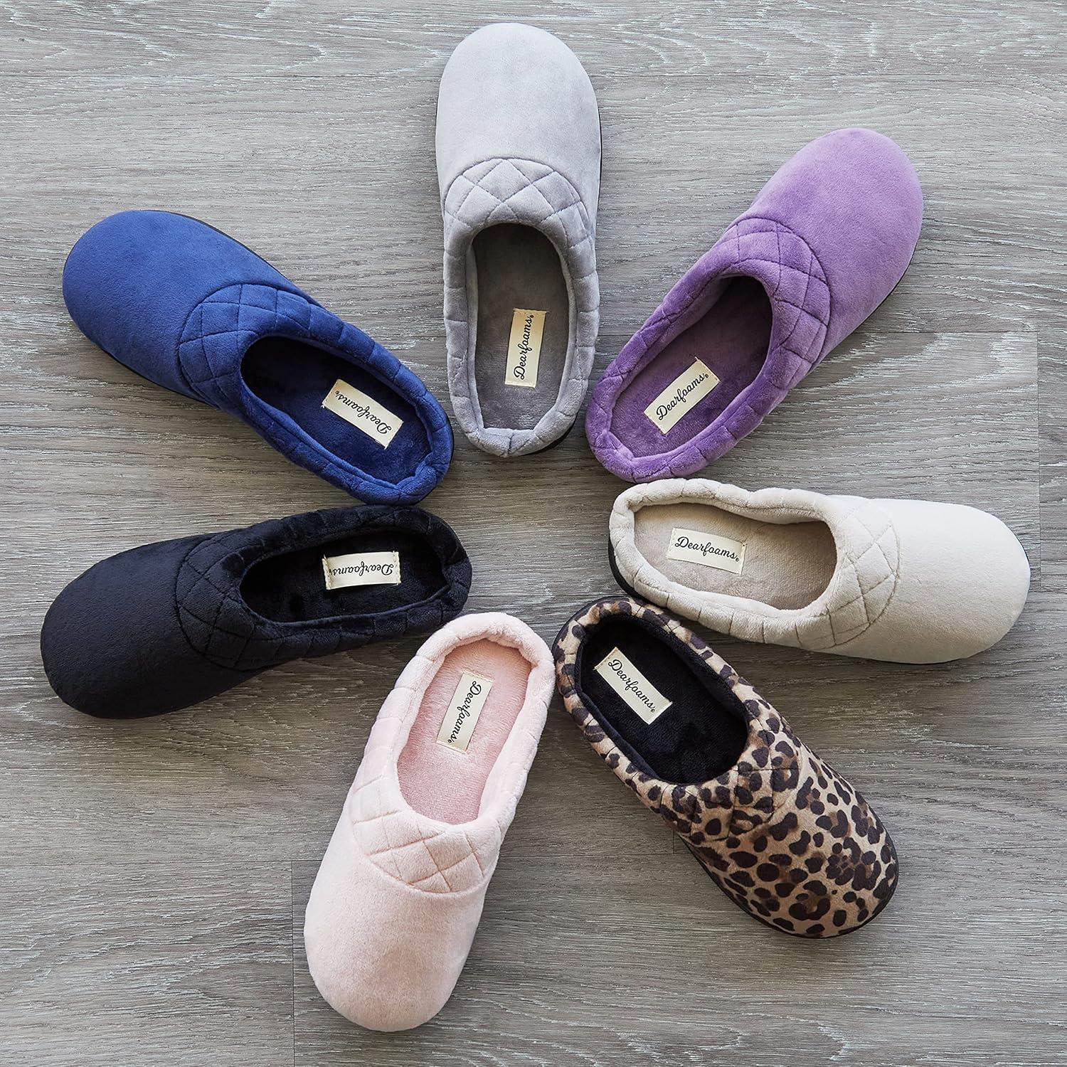 imageDearfoams Womens Lightweight Memory Foam Indoor House Slipper Darcy Velour Clog with Wide WidthsDusty Pink