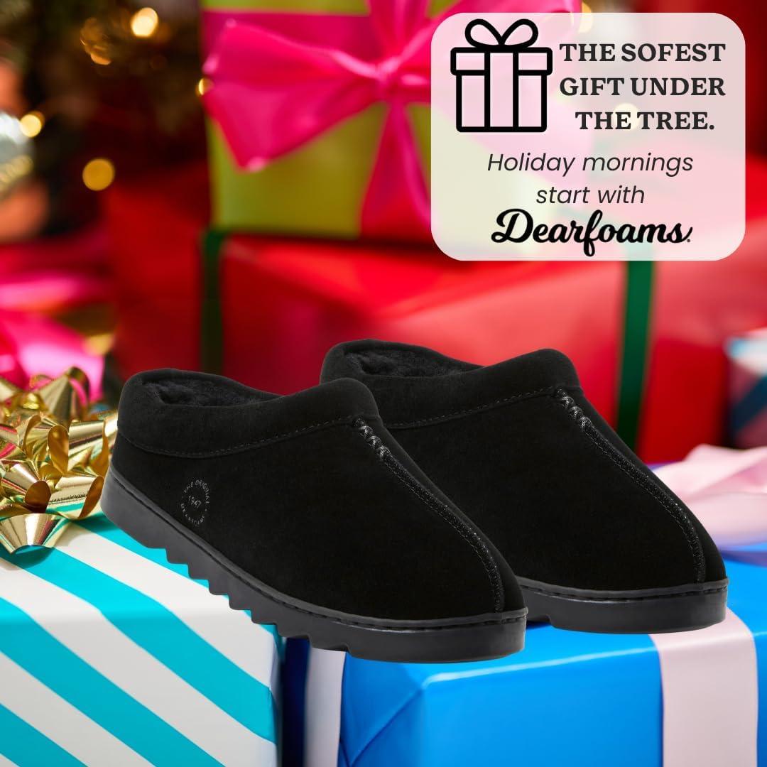 imageDearfoams Womens Suede Indoor Outdoor Doreen ClogBlack