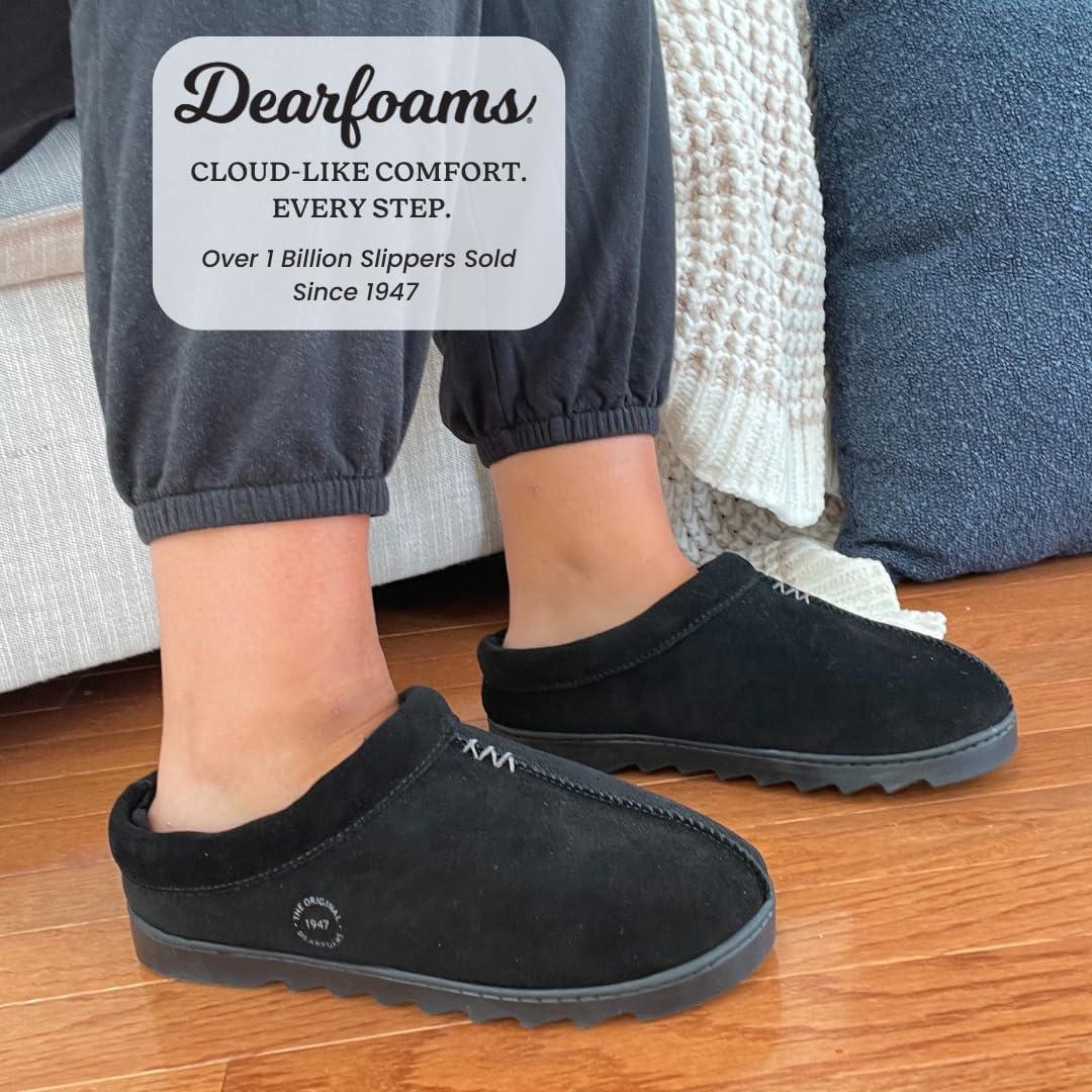 imageDearfoams Womens Suede Indoor Outdoor Doreen ClogBlack