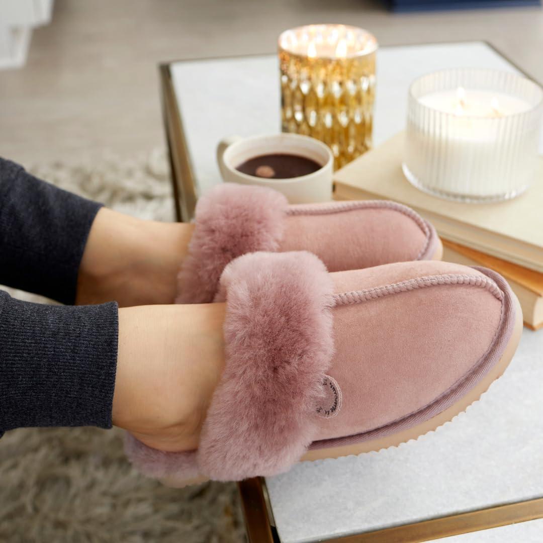 imageDearfoams womens Sydney Genuine Shearling ScuffDusty Pink