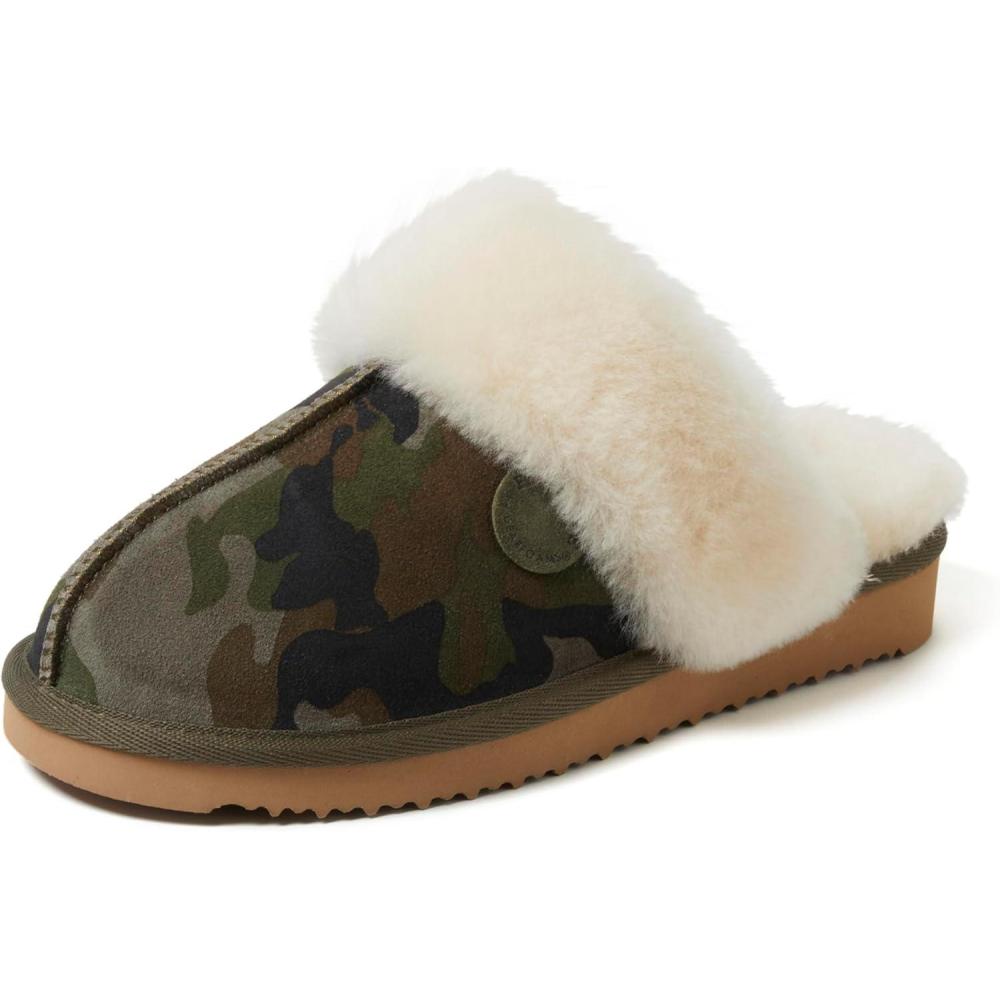 imageDearfoams Womens Fireside Sydney Shearling Fur IndoorOutdoor Scuff SlipperCamo