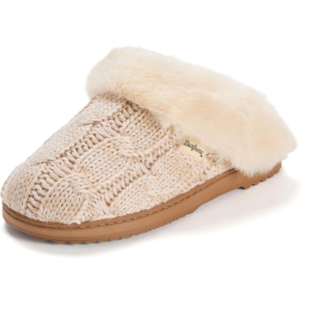 imageDearfoams Womens House Slipper With Memory Foam Nicki Knit Scuff Indoor ShoesOatmeal