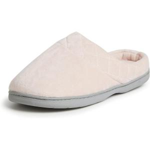 Dearfoams Women’s Lightweight Memory Foam Indoor House Slipper Darcy Velour Clog with Wide Widths(Dusty Pink)
