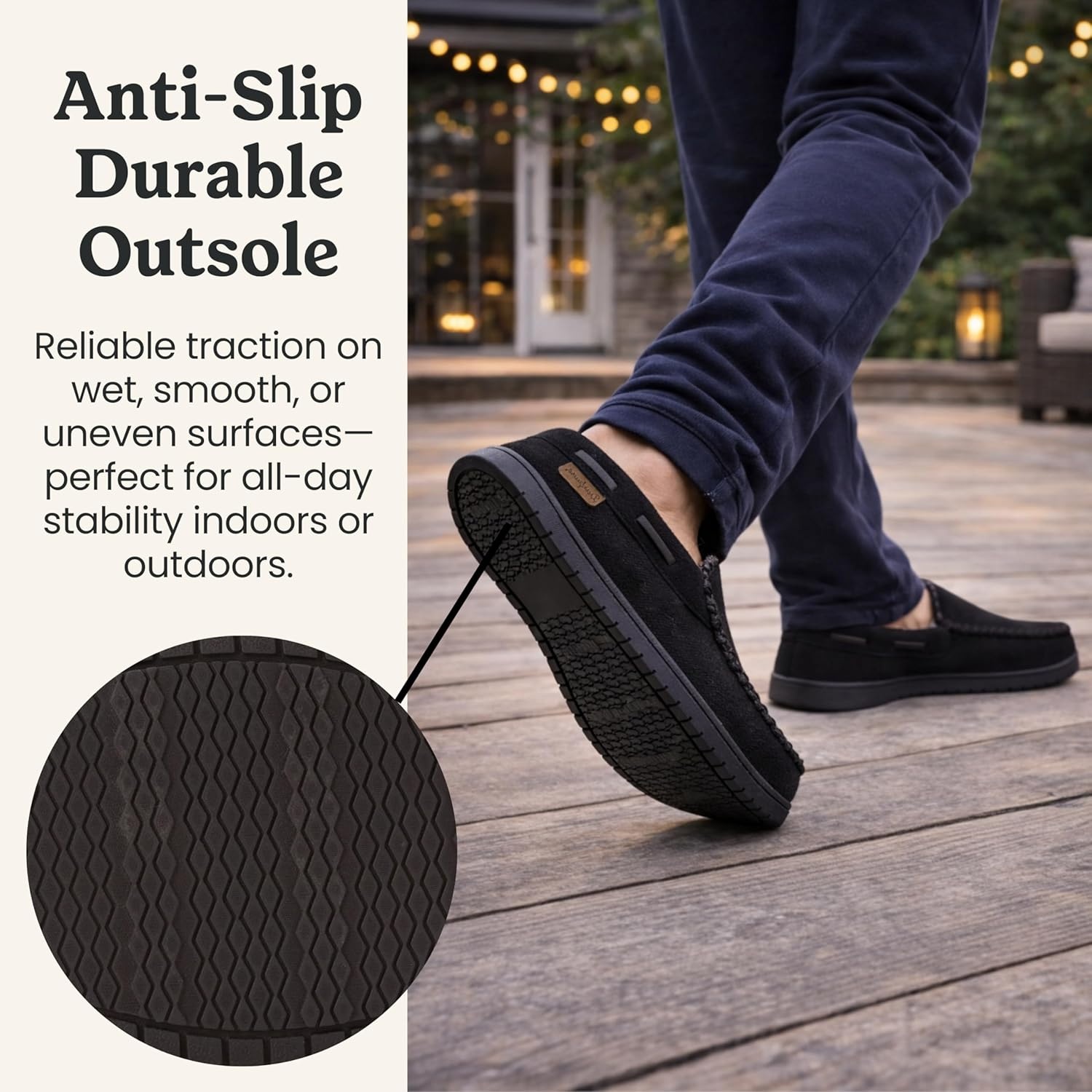 imageDearfoams Mens Keaton Moccasin House Shoes With Memory Foam Indoor Slippers With Wide WidthsBlack Twill