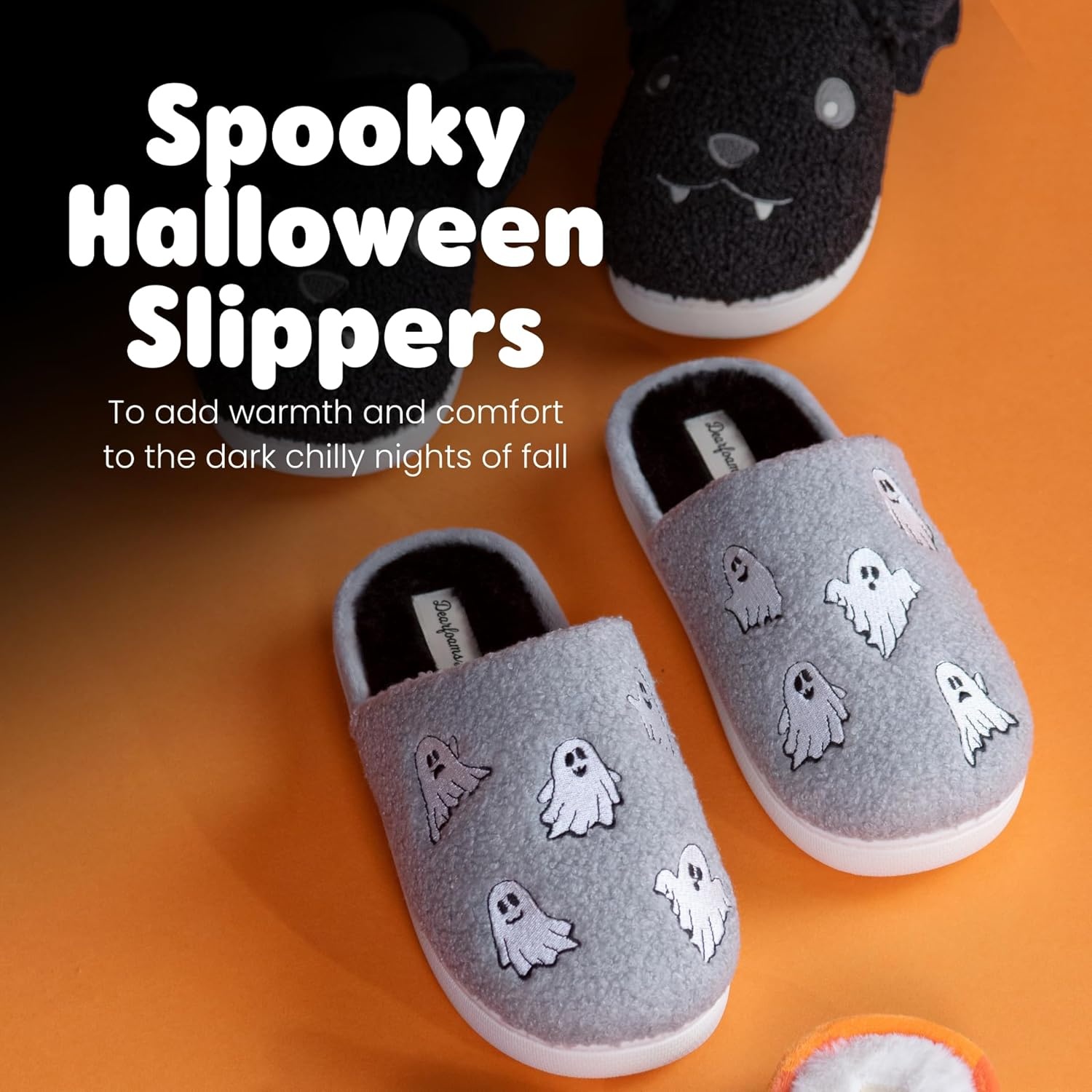 imageDearfoams Unisex Adult Spooky Fuzzy Halloween Pumpkin Jack O LanternGrey Ghost
