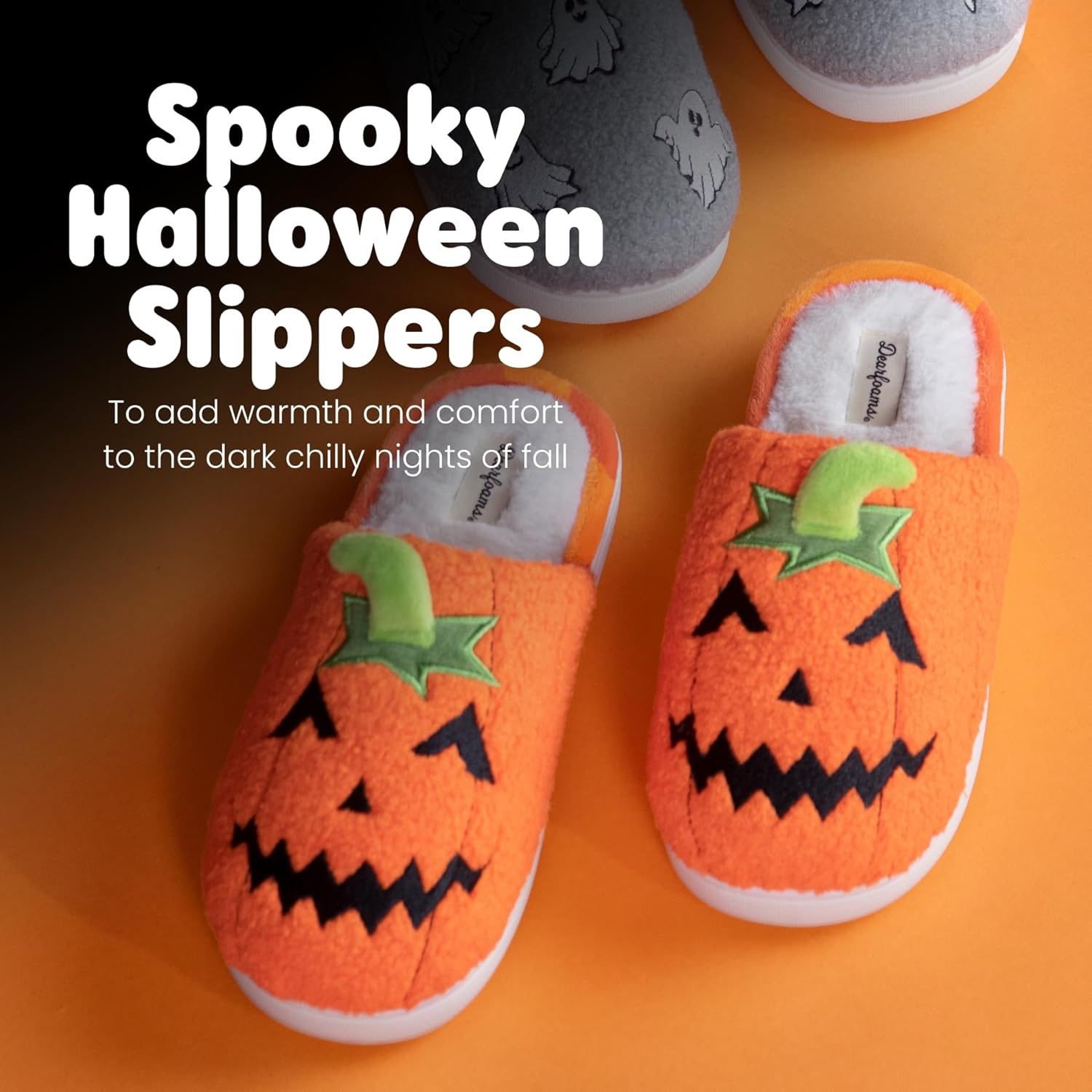 imageDearfoams Unisex Adult Spooky Fuzzy Halloween Pumpkin Jack O LanternJack O Lantern