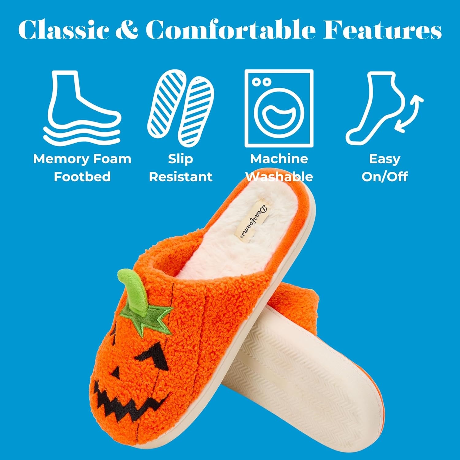 imageDearfoams Unisex Adult Spooky Fuzzy Halloween Pumpkin Jack O LanternJack O Lantern