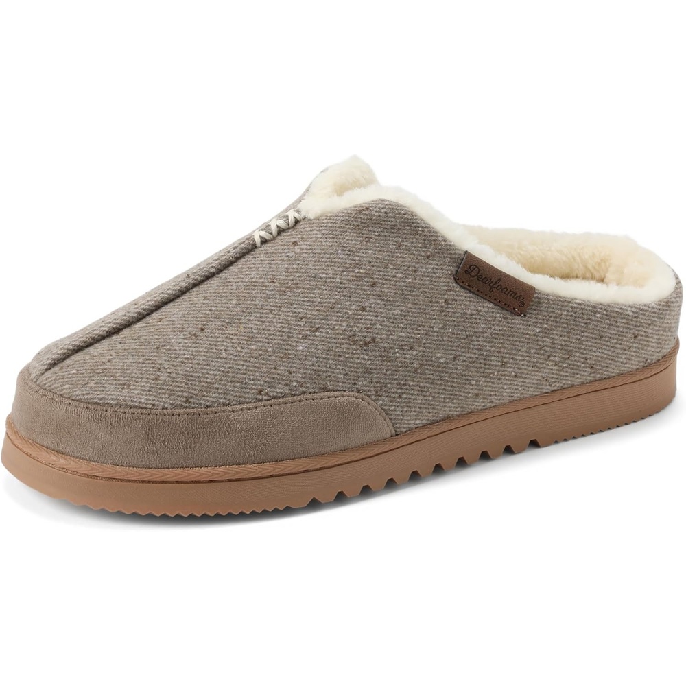 imageDearfoams Mens Slippers Indoor House Shoes With Memory Foam Aldan Clog SlipperFossil