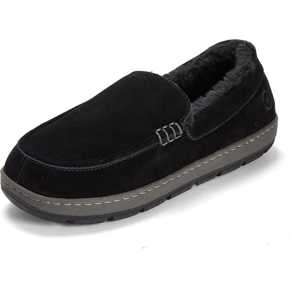 imageDearfoams Mens Suede Moccasin Memory Foam House Shoe  Fitzgerald Slip on Indoor SlipperBlack