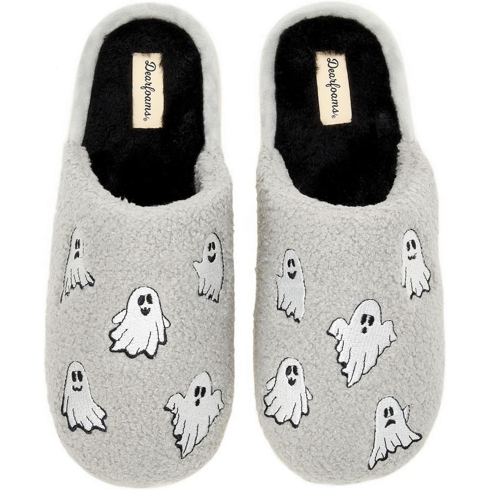 imageDearfoams Unisex Adult Spooky Fuzzy Halloween Pumpkin Jack O LanternGrey Ghost