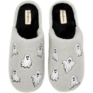 Dearfoams Unisex Adult Spooky Fuzzy Halloween Pumpkin Jack O Lantern(Grey Ghost)
