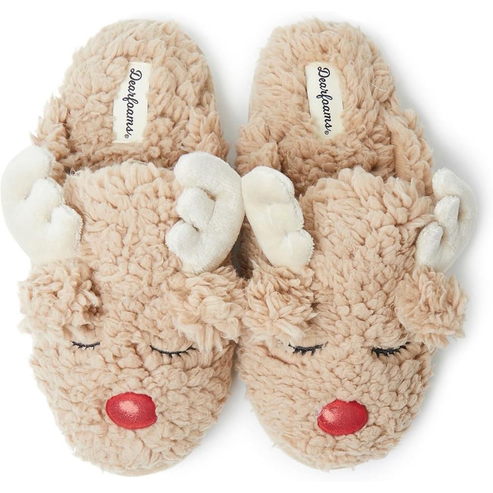 imageDearfoams Matching Family Holiday Christmas Reindeer amp Turkey ScuffWomens Reindeer