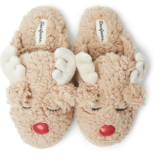 Dearfoams Matching Family Holiday Christmas Reindeer & Turkey Scuff(Women’s Reindeer)