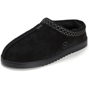 Dearfoams Men’s Dean Genuine Suede Clog With Embroidery, Black Taping, 11