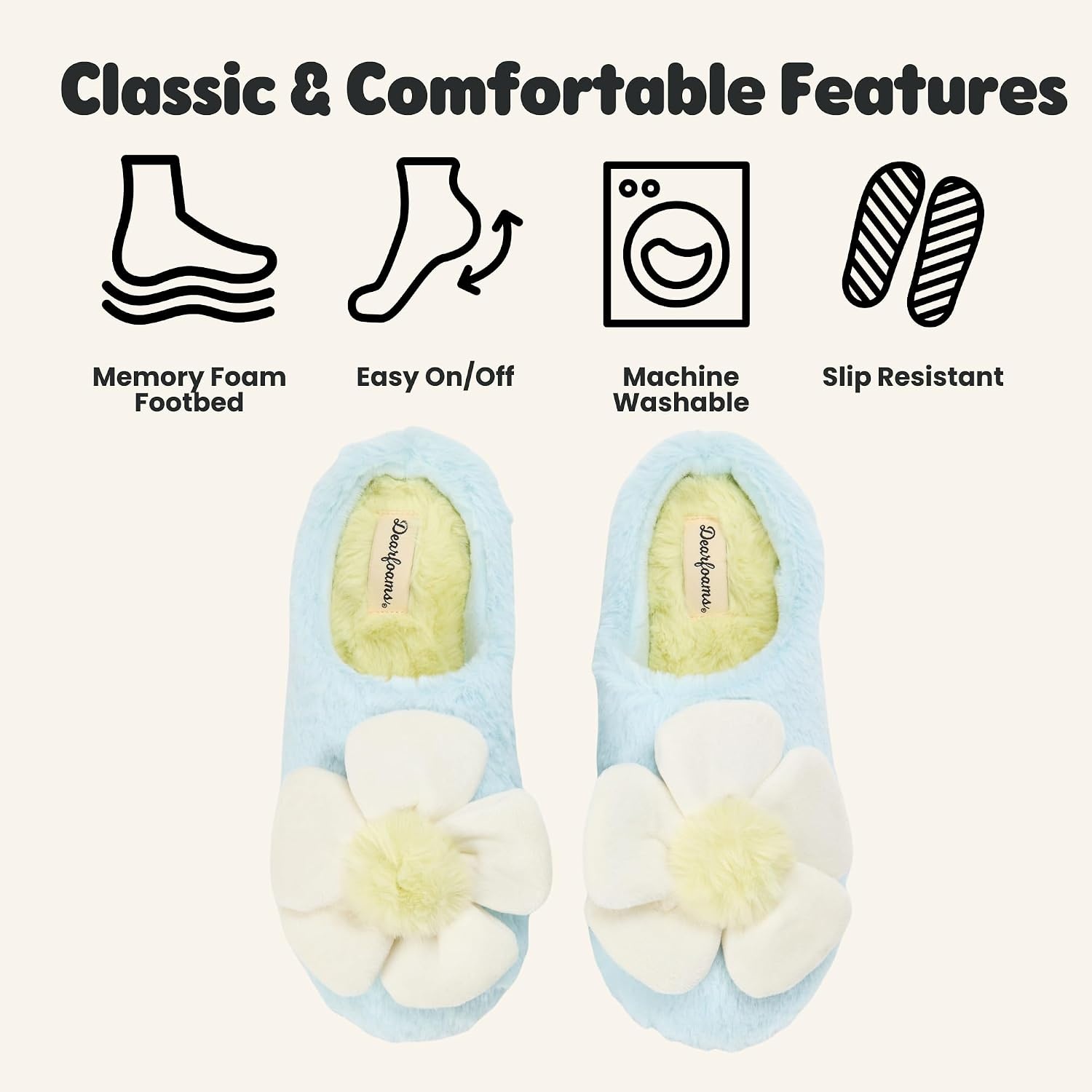 image:imageDearfoams Womens Cozy Rosie Cuties Plush Fuzzy Giftable House Shoes With Memory FoamBloomie Blue Daisy
