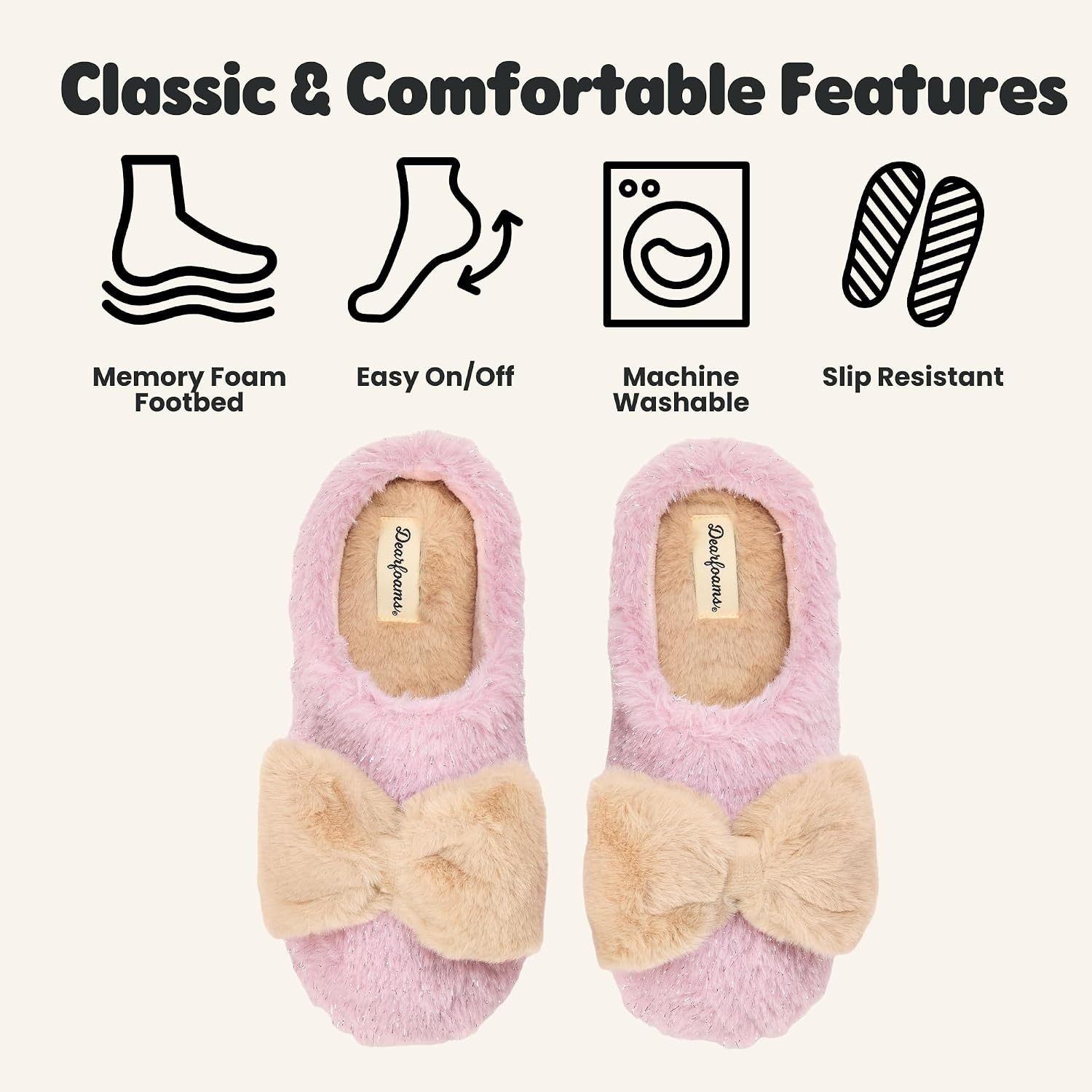 image:imageDearfoams Womens Cozy Rosie Cuties Plush Fuzzy Giftable House Shoes With Memory FoamPink Bow