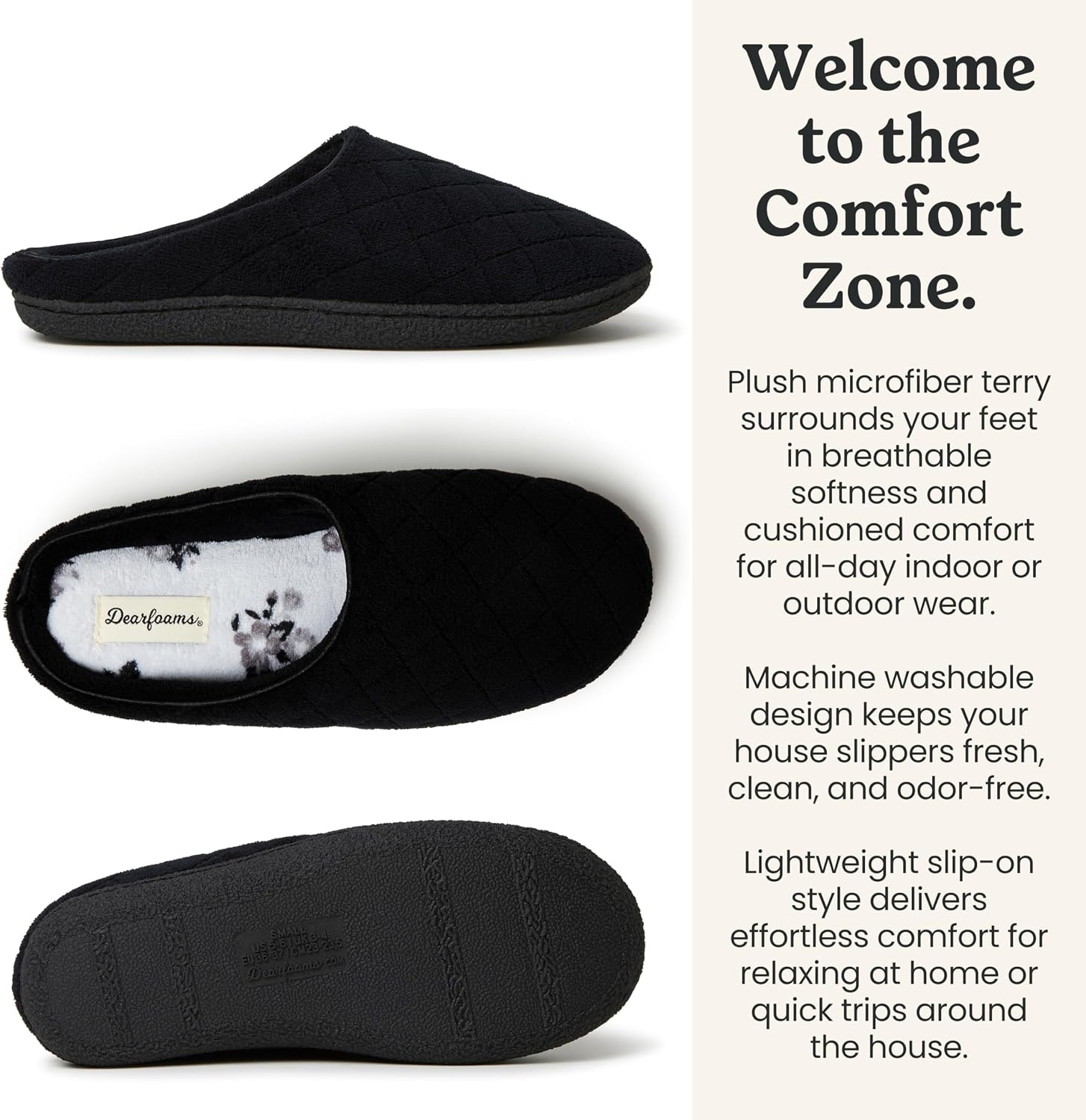 image:imageLeslie Terry Clog House Shoes with Memory Foam Indoor Slippers with Wide WidthsBlack Terry
