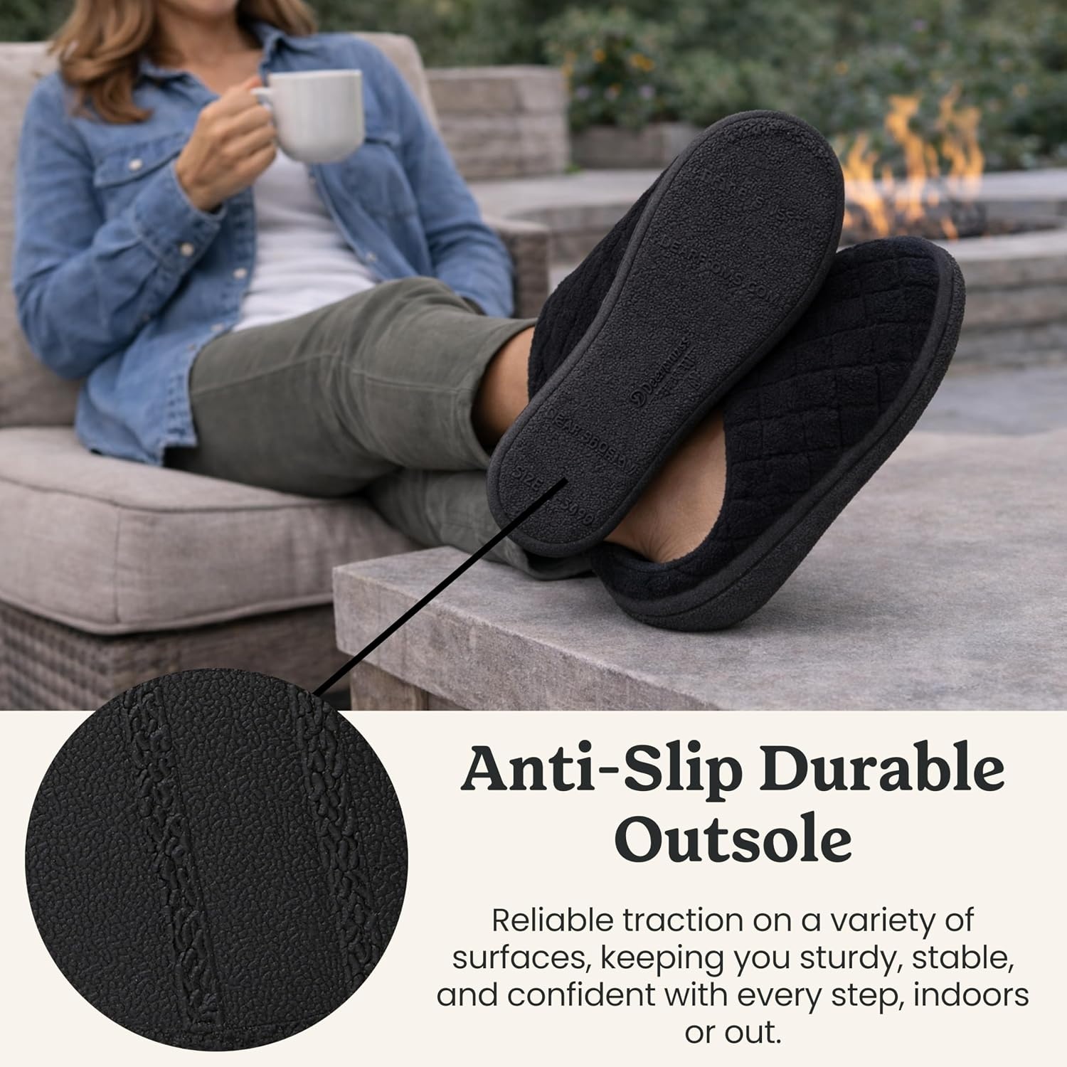 image:imageLeslie Terry Clog House Shoes with Memory Foam Indoor Slippers with Wide WidthsBlack Terry