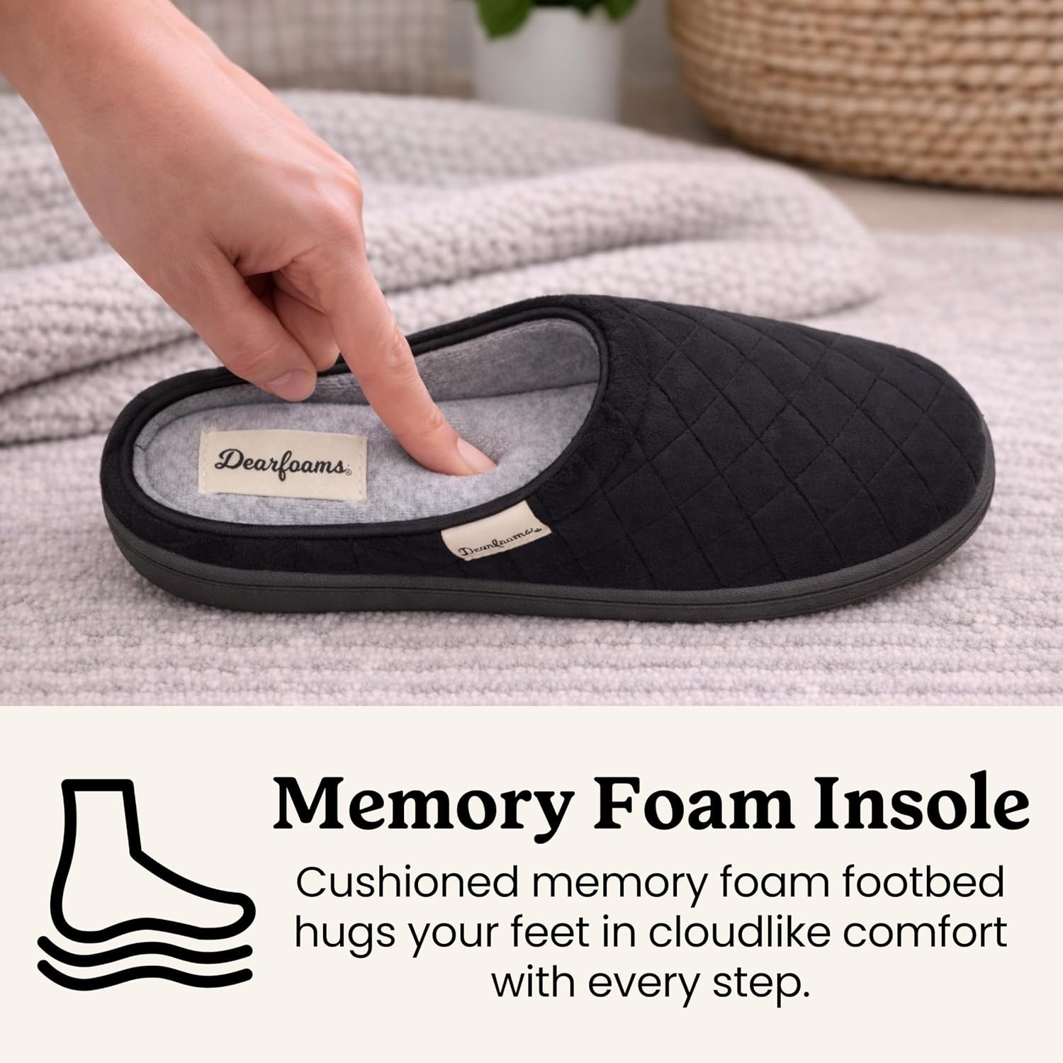 image:imageLeslie Terry Clog House Shoes with Memory Foam Indoor Slippers with Wide WidthsBlack Velour