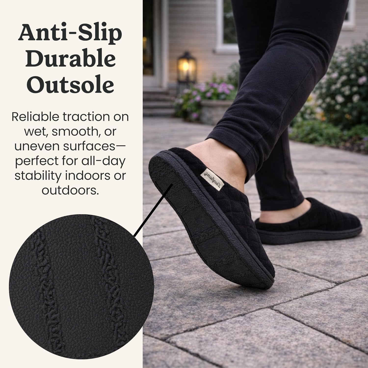 image:imageLeslie Terry Clog House Shoes with Memory Foam Indoor Slippers with Wide WidthsBlack Velour