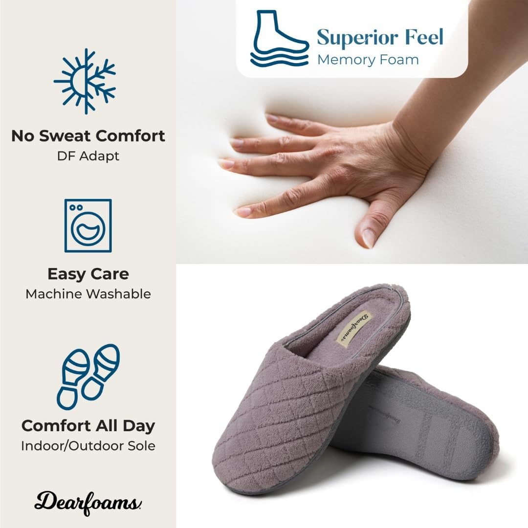image:imageLeslie Terry Clog House Shoes with Memory Foam Indoor Slippers with Wide WidthsFrosted Plum Terry