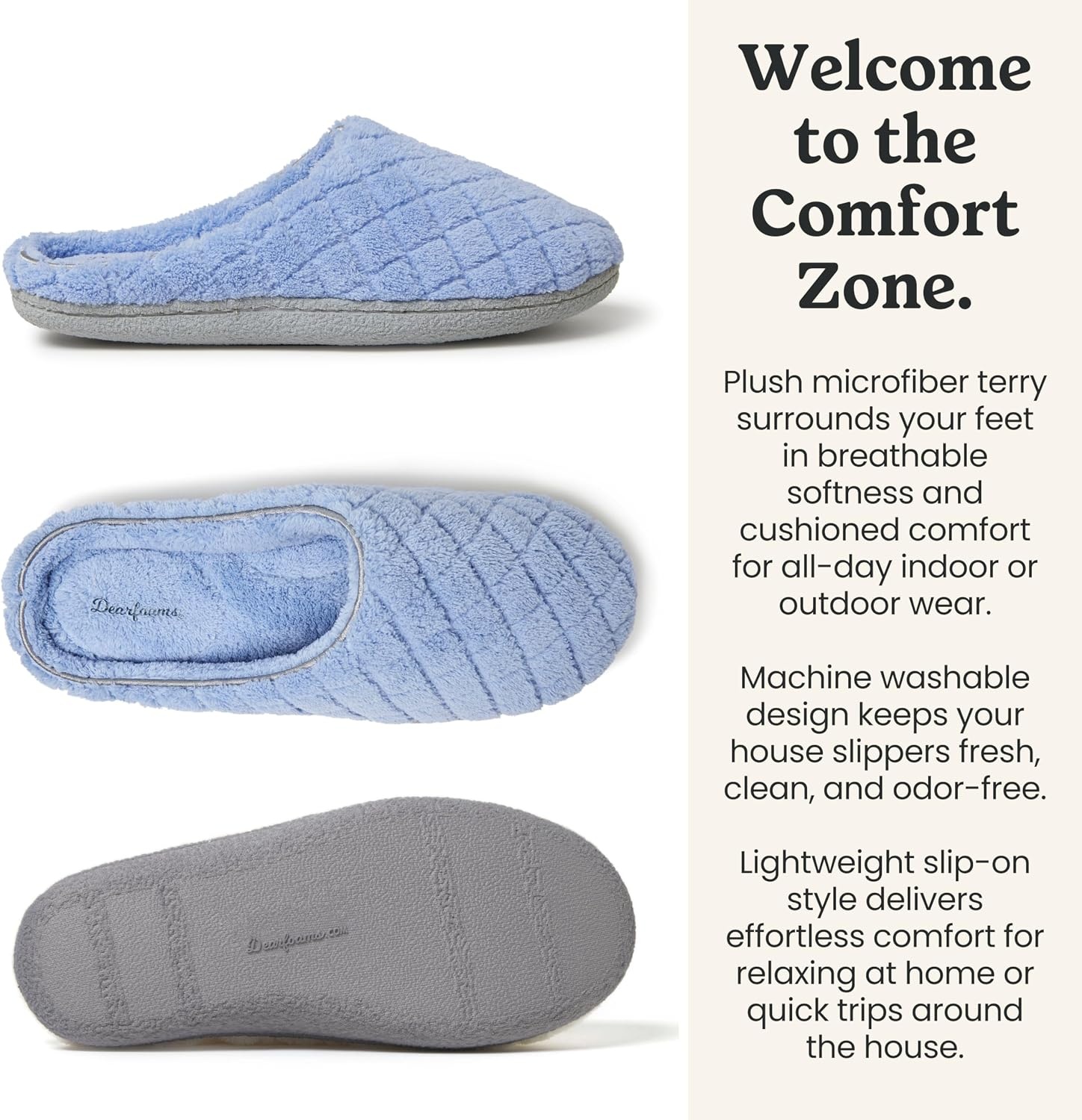 image:imageLeslie Terry Clog House Shoes with Memory Foam Indoor Slippers with Wide WidthsIceberg Blue Terry