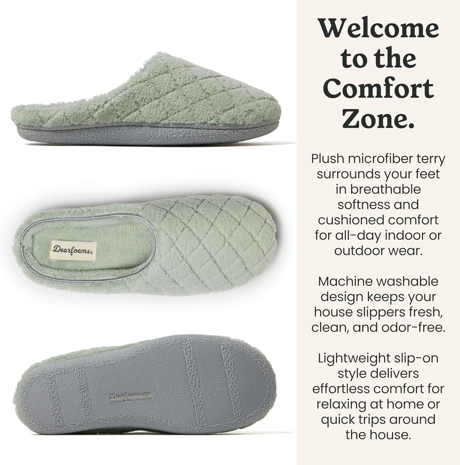 image:imageLeslie Terry Clog House Shoes with Memory Foam Indoor Slippers with Wide WidthsJuniper Green Terry