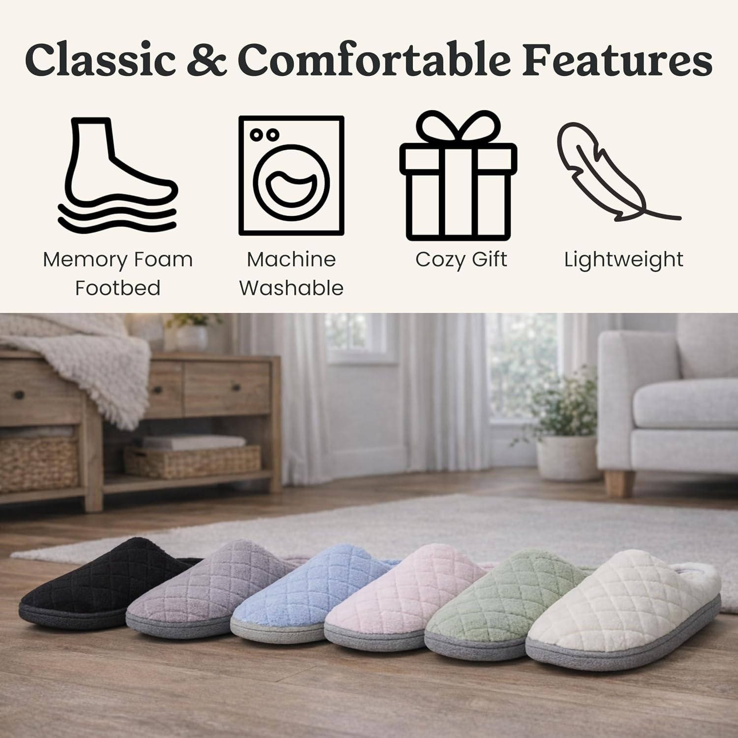 image:imageLeslie Terry Clog House Shoes with Memory Foam Indoor Slippers with Wide WidthsMedium Grey Terry