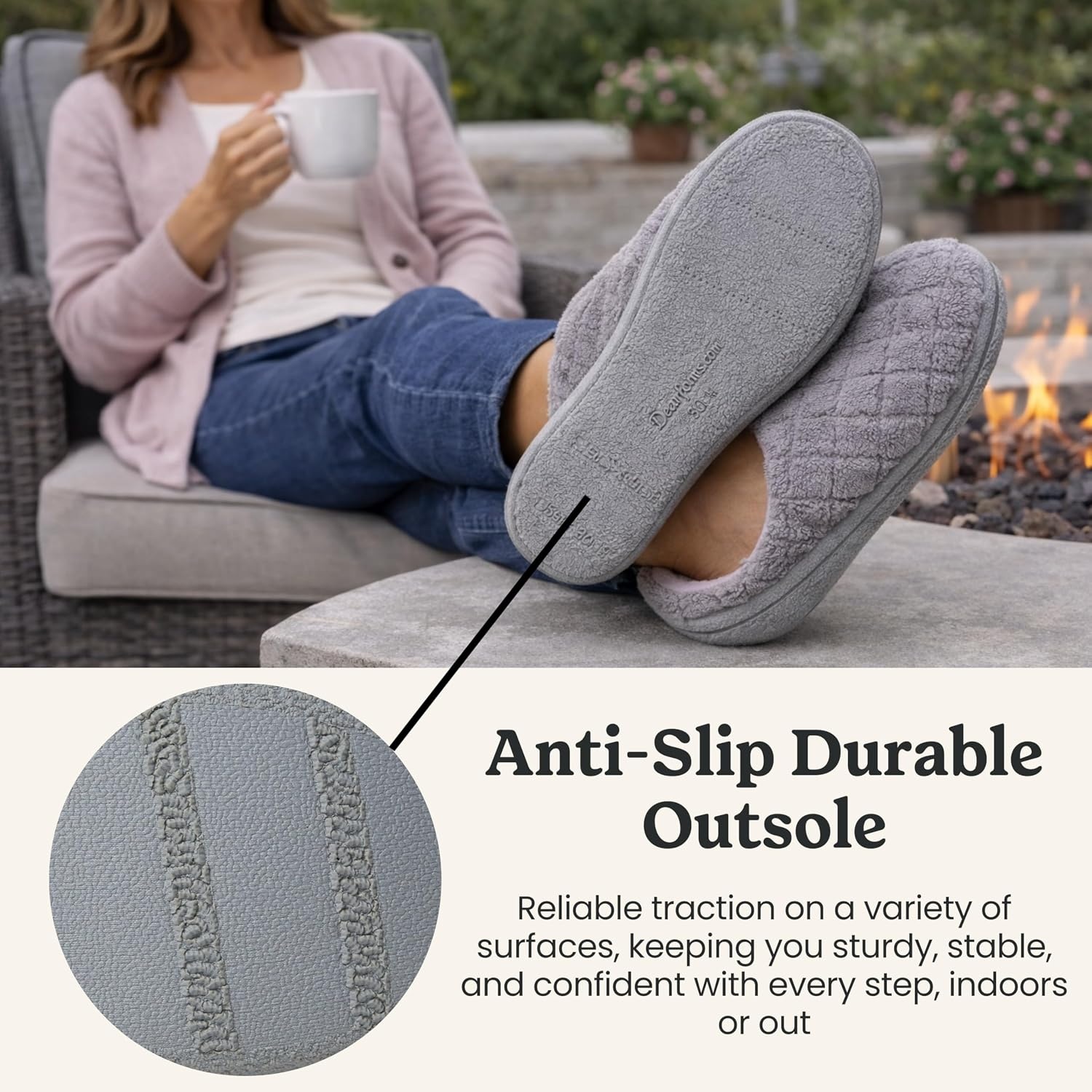 image:imageLeslie Terry Clog House Shoes with Memory Foam Indoor Slippers with Wide WidthsMedium Grey Terry