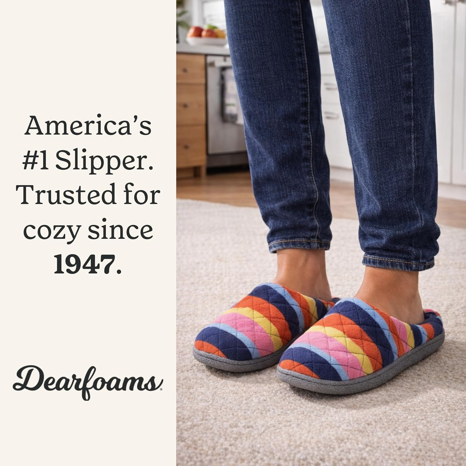 image:imageLeslie Terry Clog House Shoes with Memory Foam Indoor Slippers with Wide WidthsMulti Stripes Terry