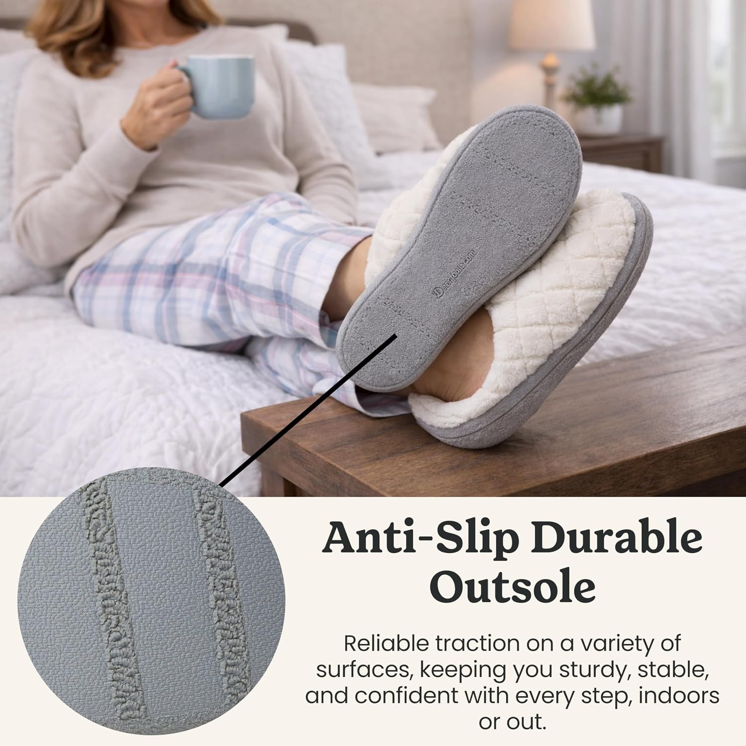 image:imageLeslie Terry Clog House Shoes with Memory Foam Indoor Slippers with Wide WidthsMuslin White Terry