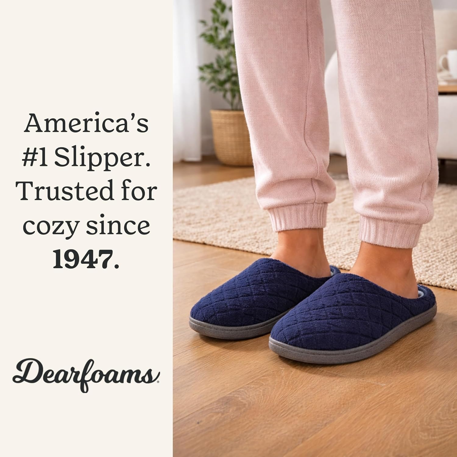 image:imageLeslie Terry Clog House Shoes with Memory Foam Indoor Slippers with Wide WidthsPeacoat Navy Terry