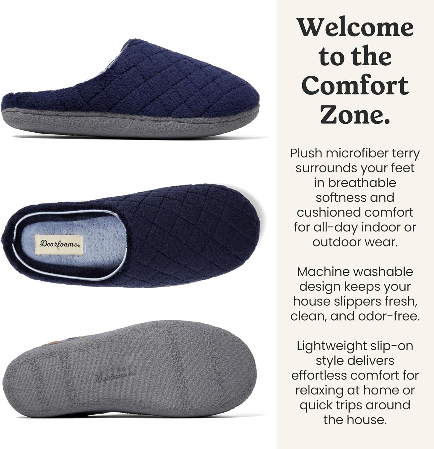 image:imageLeslie Terry Clog House Shoes with Memory Foam Indoor Slippers with Wide WidthsPeacoat Navy Terry